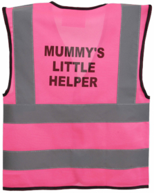 A photo of “Mummy’s Little Helper” Fuchsia Pink Childrens Hi Vis Vest