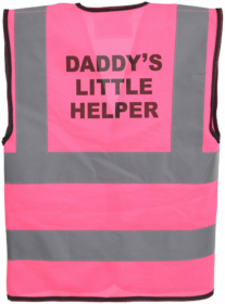 A photo of “Daddy’s Little Helper” Fuchsia Pink Childrens Hi Vis Vest